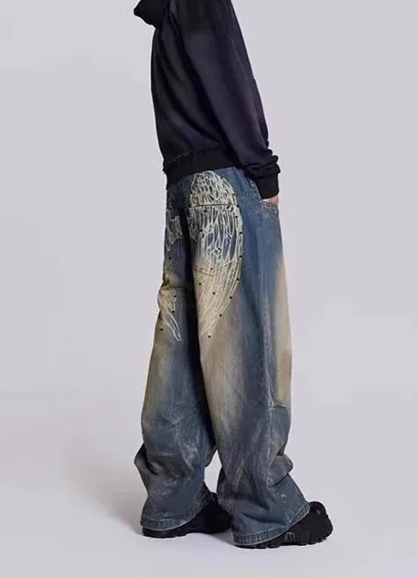 Gradient Wing Print Wide Leg Jeans image 12