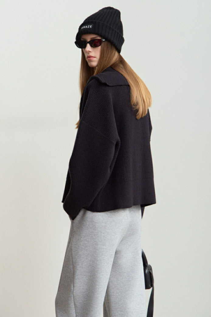 Naval-Collar Zip Lazy-Style Thick Knit Cardigan image 11