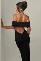 Solid Off Shoulder Ruched Formal Dress image 6