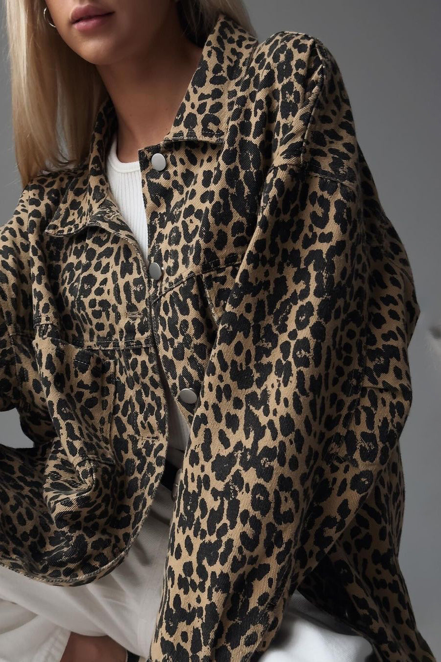 Vintage Leopard Print Denim Blouse image 3