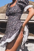 Lace Patch Floral High Waist Mini Dress image 5