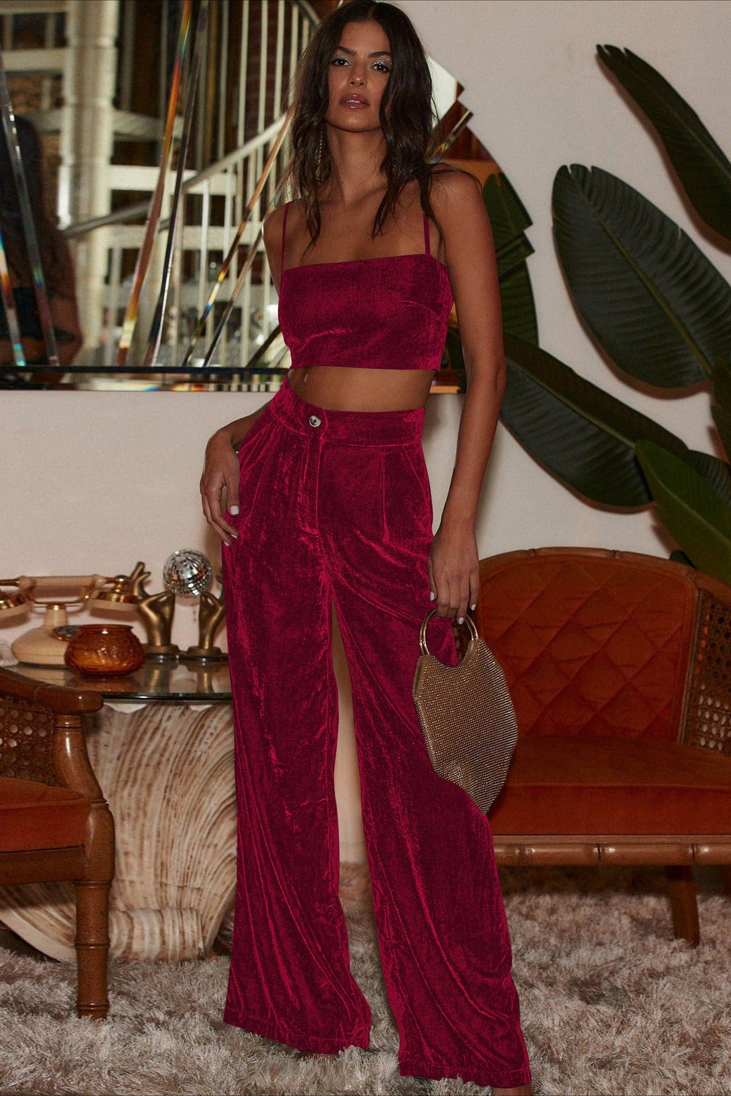 Suede Relaxed Button Straight Wide Leg Pants image 2