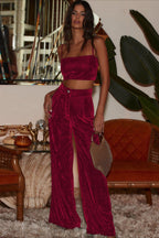 Suede Relaxed Button Straight Wide Leg Pants image 2