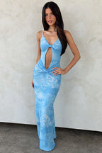 Butterfly Print Cutout Twist V Neck Cami Maxi Dress image 3