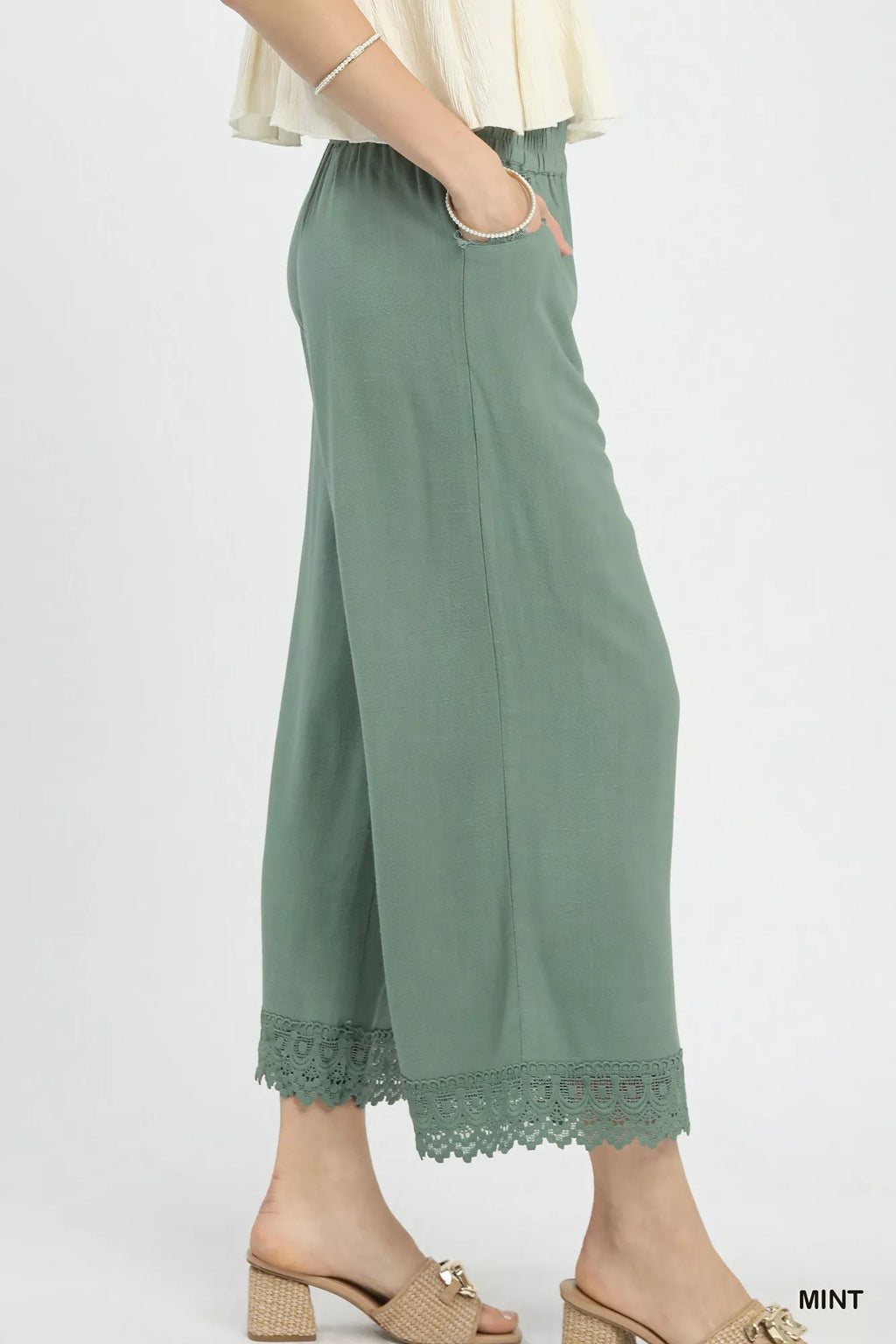 Mila Linen Trousers detail view styled for Avrienne
