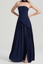 Solid Bustier High Slit Formal Dress image 3