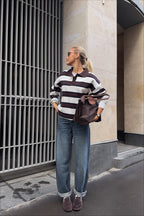 Striped Knit Polo Retro Loose Sweater image 3