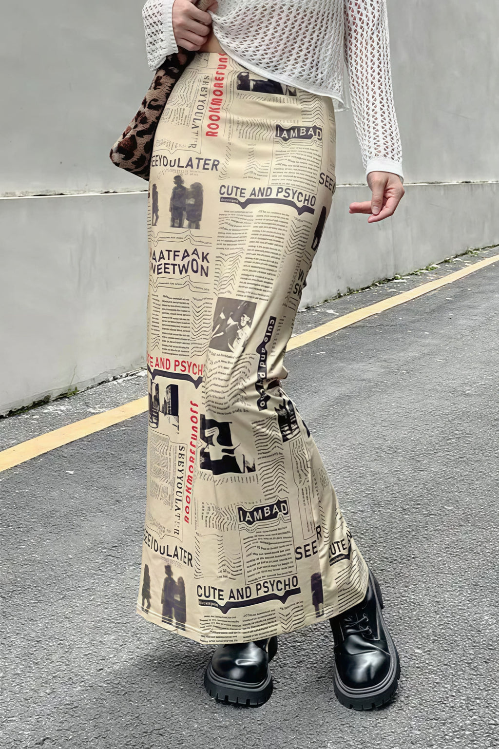 Y2K Vintage Newspaper Split Skirt image 1