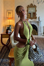 Halter Cutout Beaded Ruffle Maxi Dress image 4