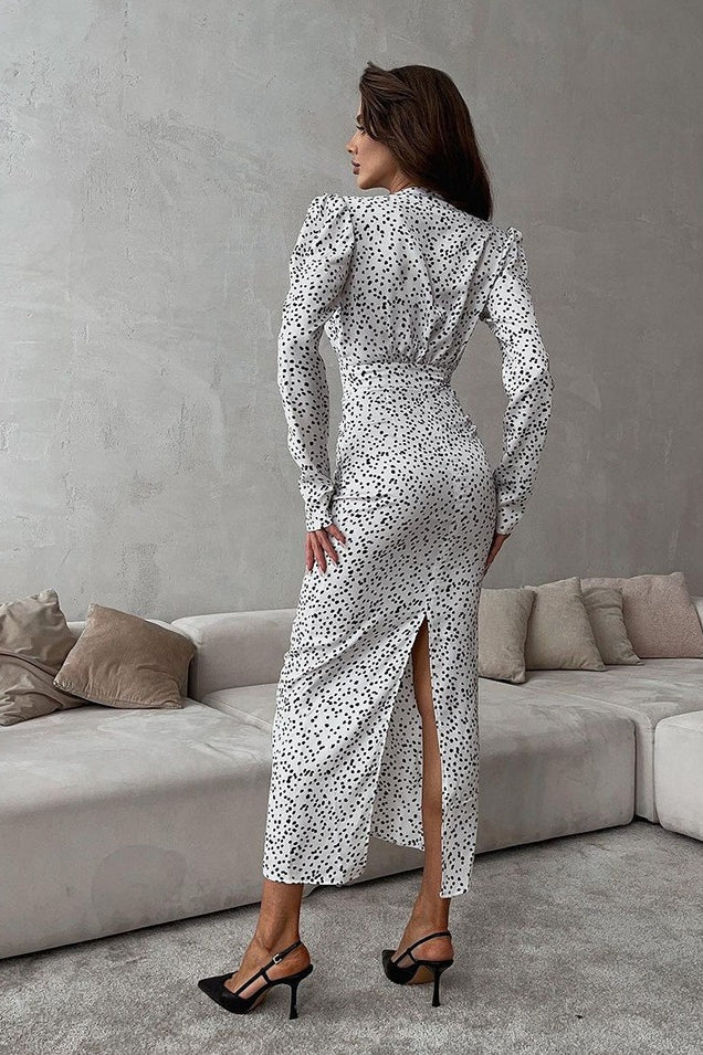 Polka Dot Floral V-Neck Puff Sleeve Maxi Dress image 3