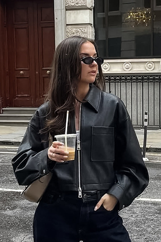 Loose Fit Matte Leather Short Jacket image 1