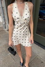 Lace Trim Polka Dot Halter Mini Dress image 2