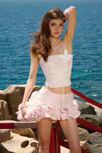 Sweet Sleeveless Backless Lace Trim Mini Skirt Set image 2