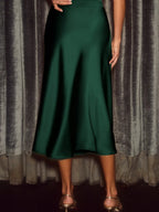 Eden Satin Skirt detail view styled for Avrienne