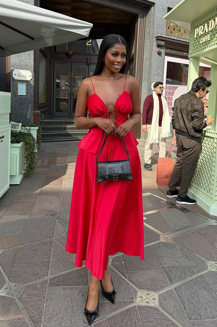 Chic Tie Cami High Waist Skirt Set image 2