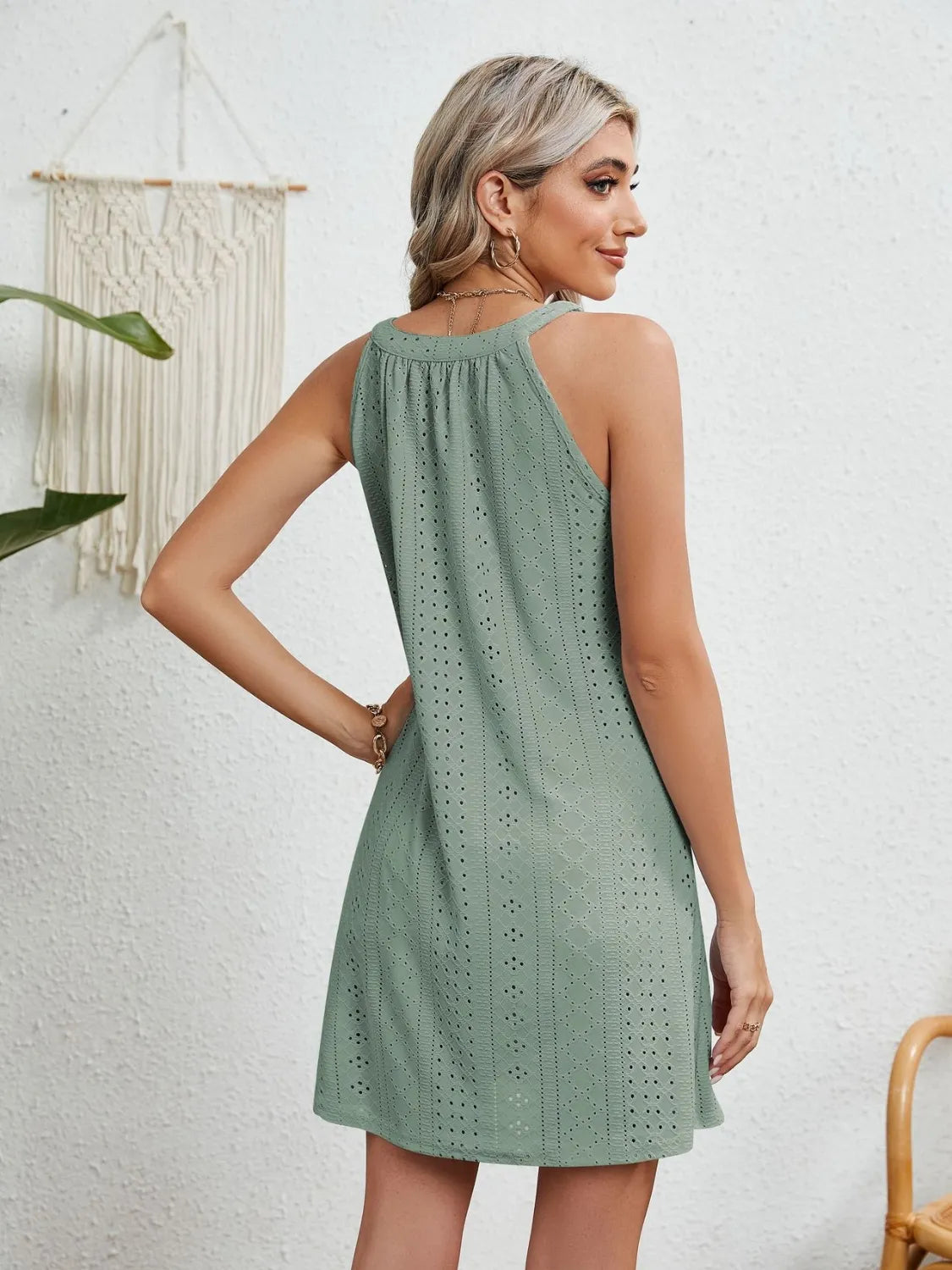 Flora Eyelet Dress detail view styled for Avrienne