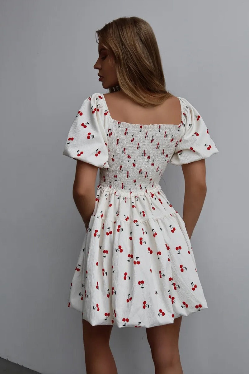 Printed Puff Sleeve Waist Slim Mini Dress image 4