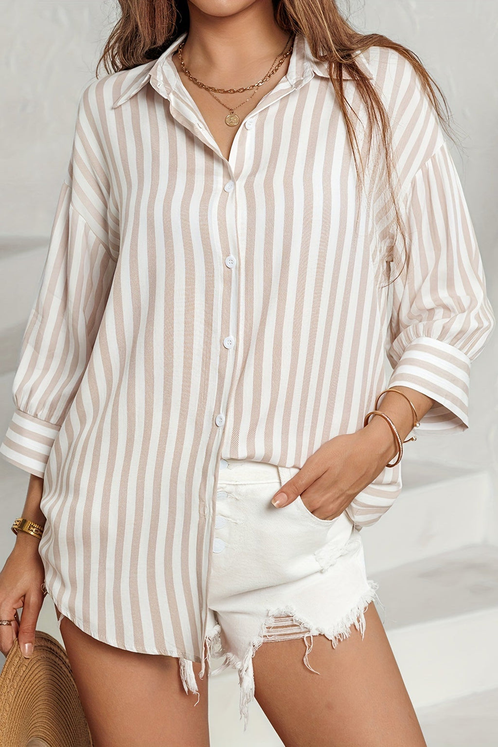 Striped Long Sleeve Pocket Button-Down Blouse image 2