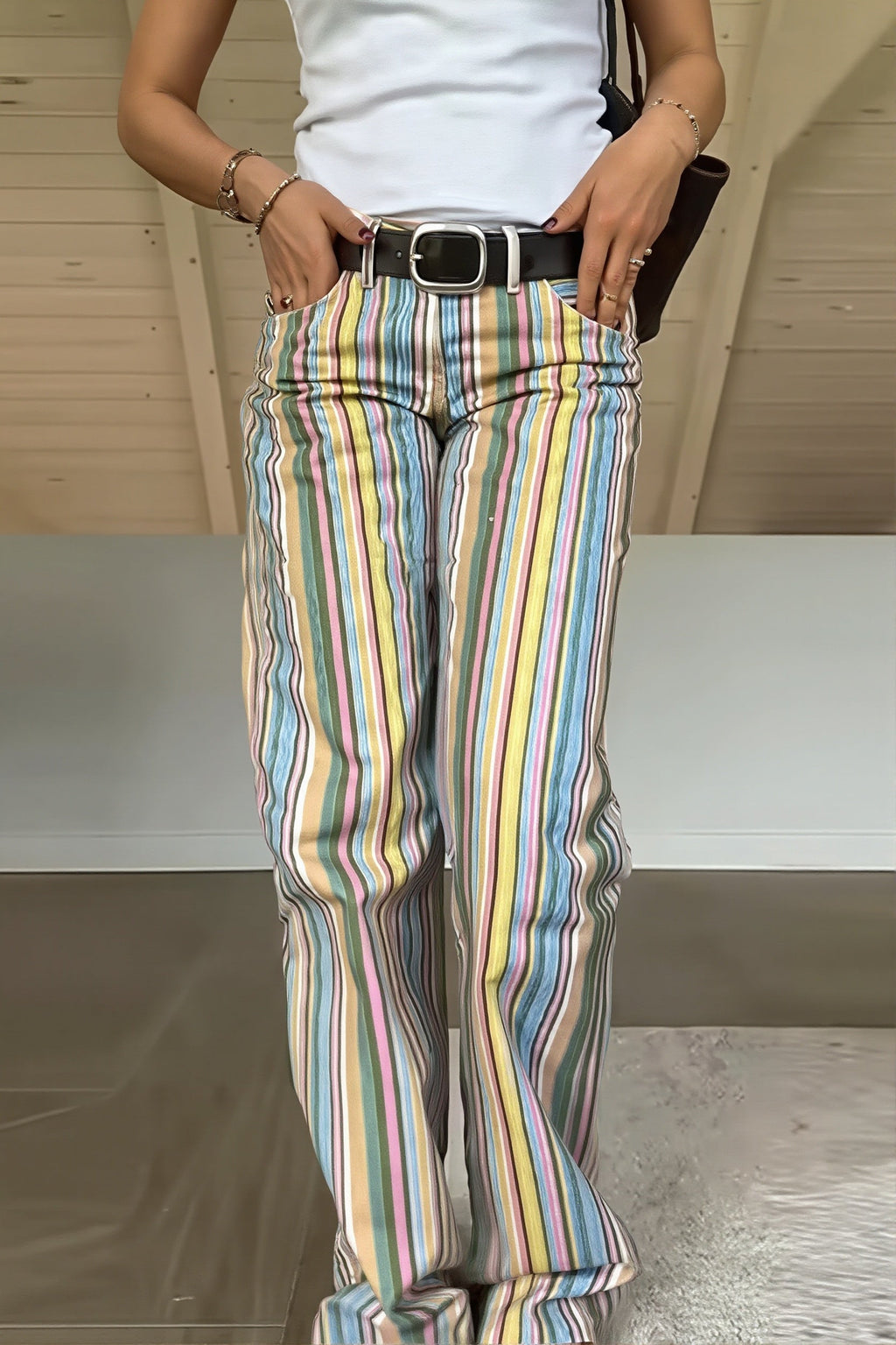 Sexy Rainbow Stripe Low Waist Straight Jeans image 1
