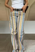 Sexy Rainbow Stripe Low Waist Straight Jeans image 1