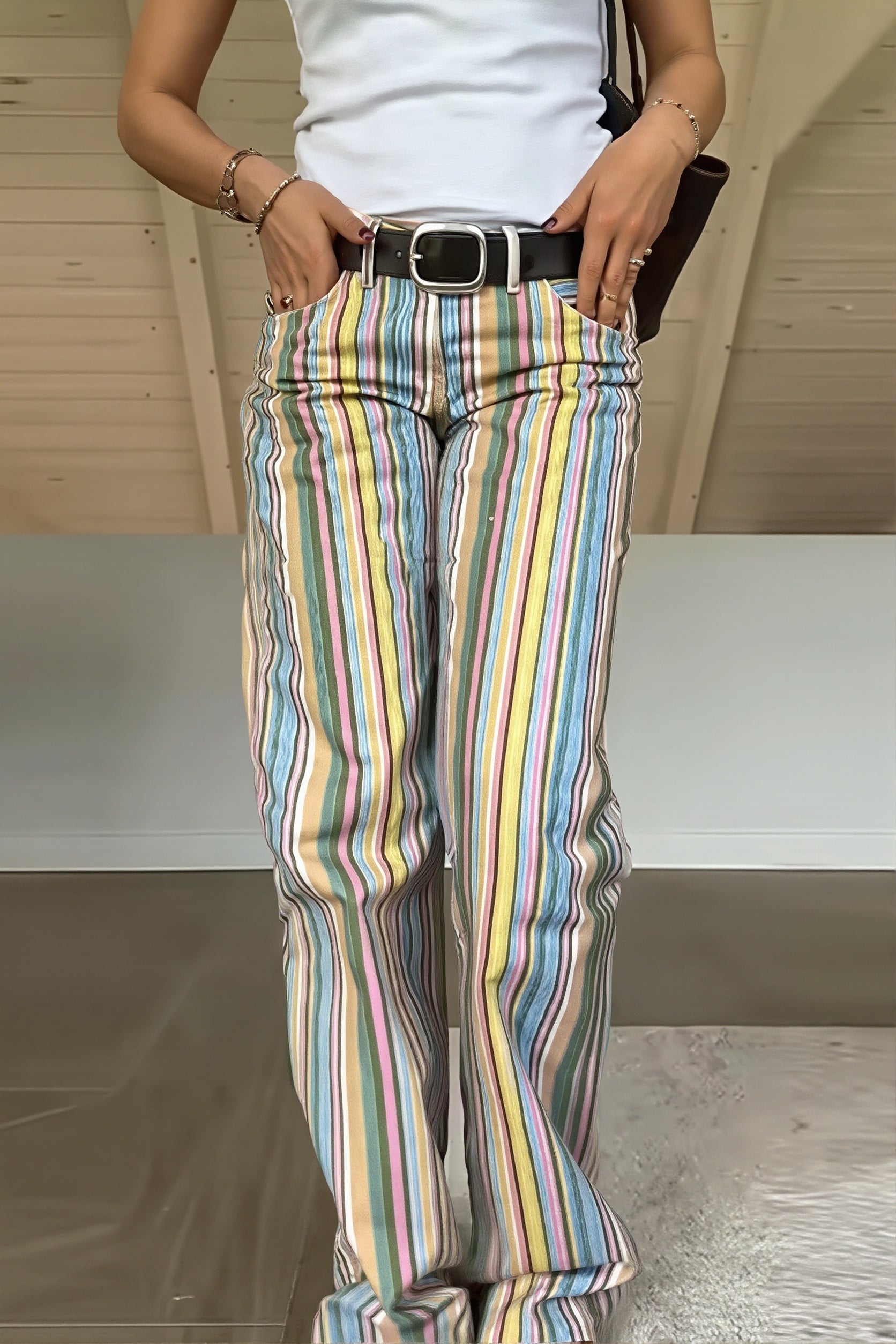 Sexy Rainbow Stripe Low Waist Straight Jeans image 1