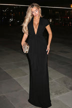 Chic Solid Deep V Short Sleeve Tie Waist Slim Maxi Dress image 6