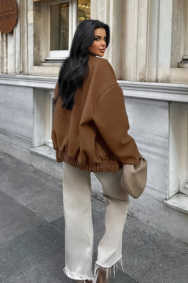 Stand Collar Melange Brown Wool Coat image 3