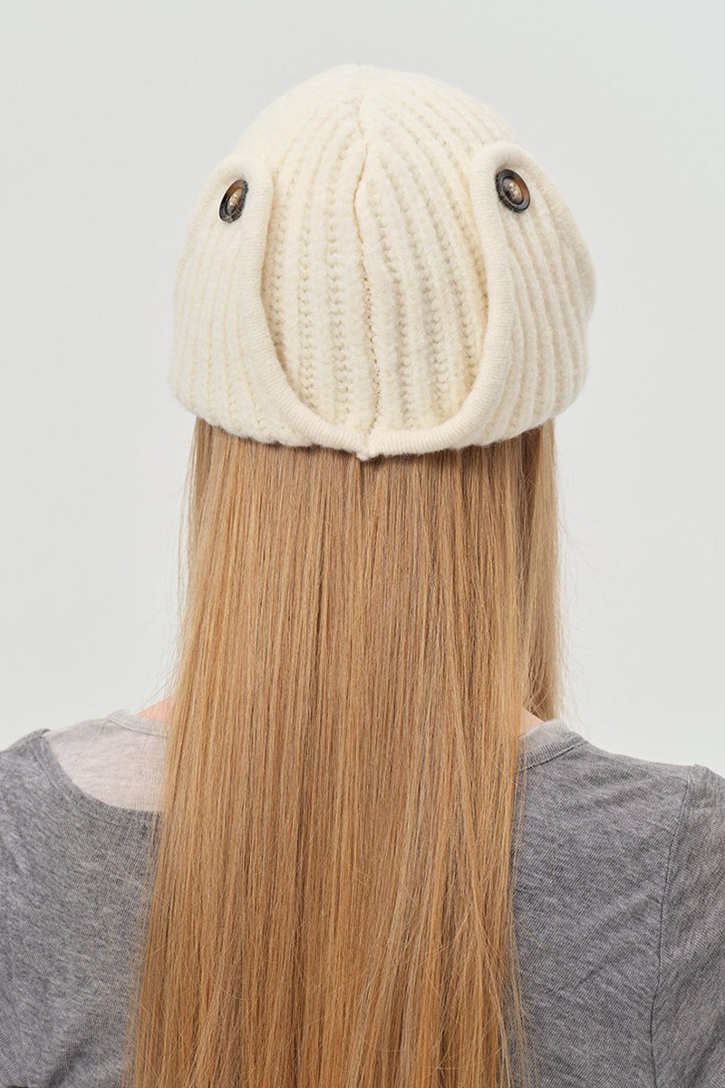 Solid Wool Blend Irregular Button Knitted Hat image 3