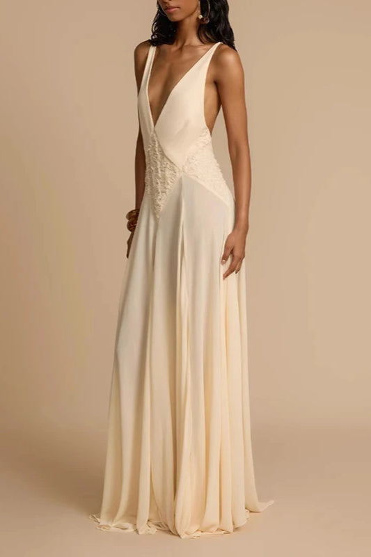 Deep V Neck Lace Patchwork Boho Dress image 4