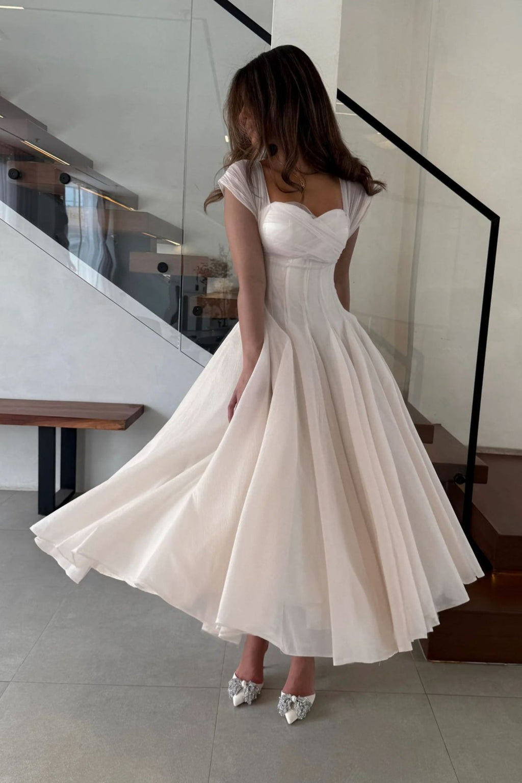 Soft Mesh Waist Flared Prom Dress image 9