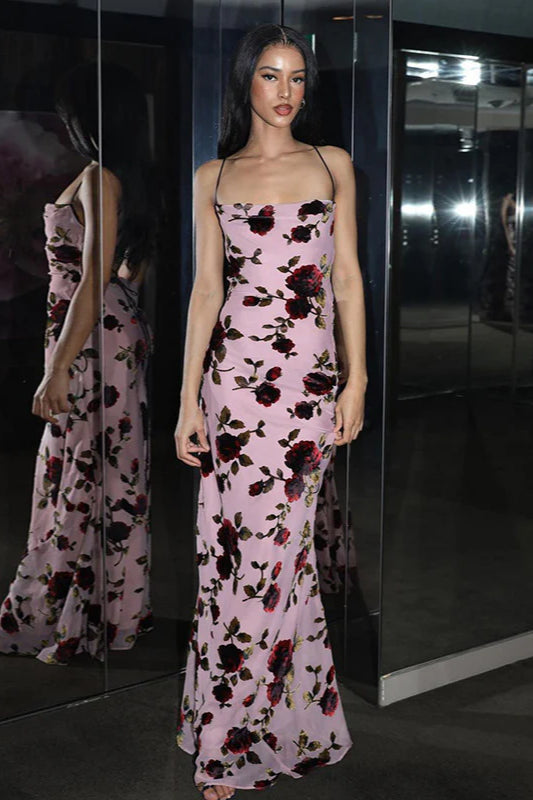 Rose Print Backless Cami Bodycon Maxi Dress image 4