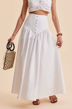 Stylish High Waist Button Patchwork White Maxi Skirt image 3