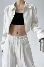 Turn Down Collar Biker Short Jacket image 4