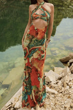 Halter Hollow Out Maxi Floral Dress image 2