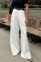 Chic White High Waist Loose Pants image 1