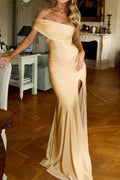 One Sleeve Off Shoulder High Slit Bodycon Maxi Dress image 1