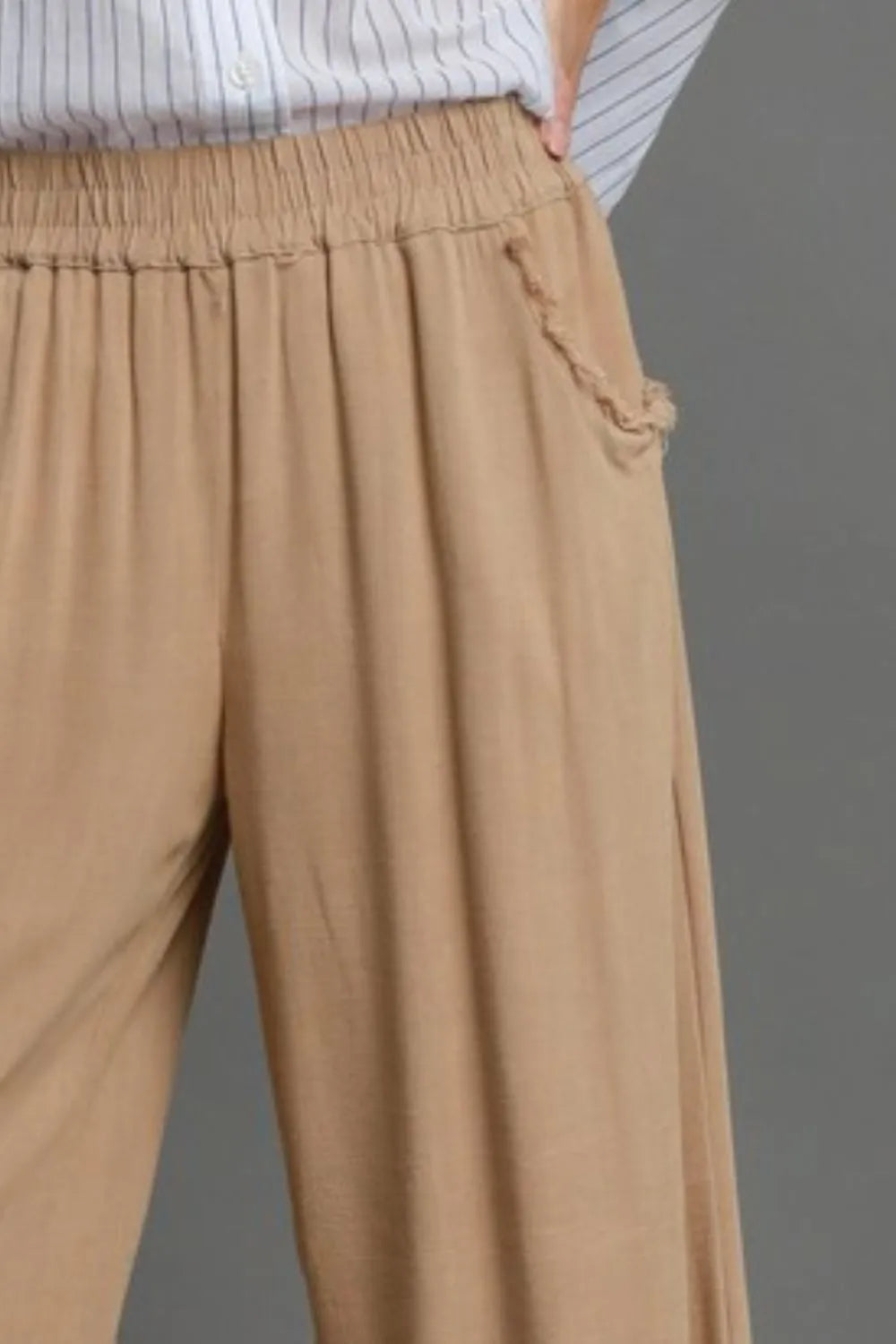 Sasha Linen Trousers detail view styled for Avrienne