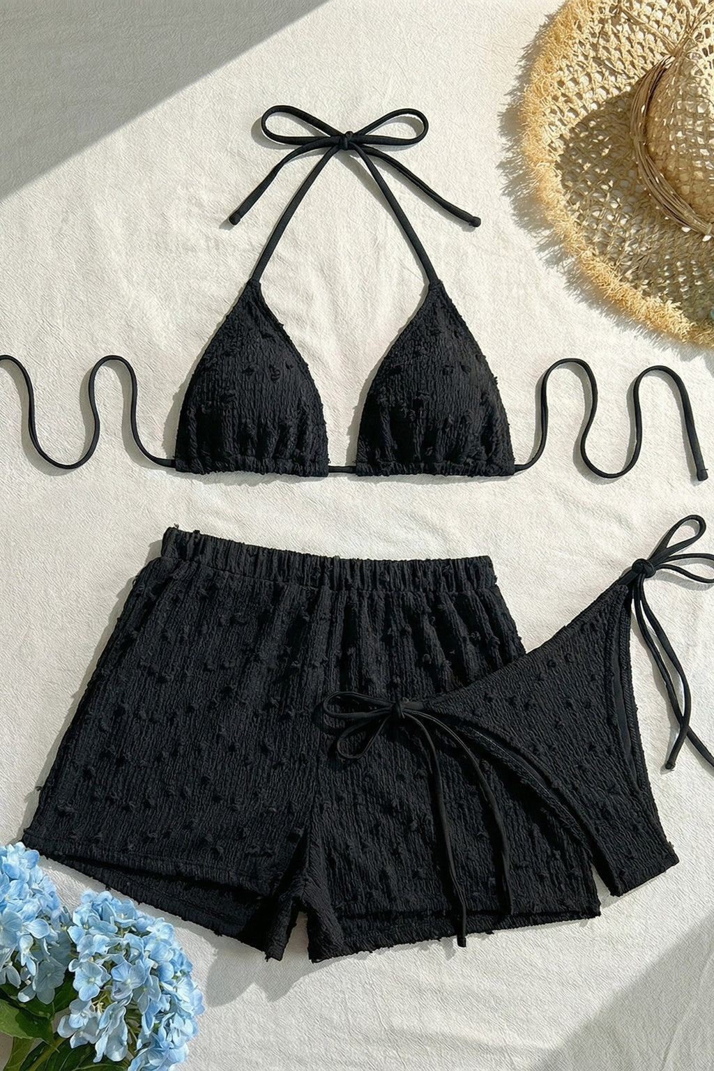 Solid Halter Lace Up Three Piece Swim Set image 8