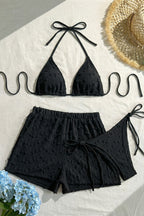 Solid Halter Lace Up Three Piece Swim Set image 8