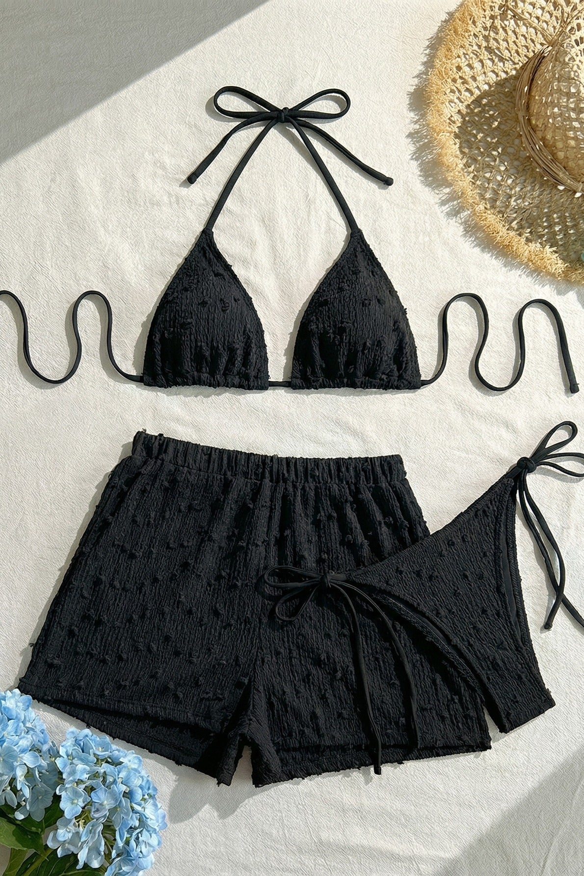 Solid Halter Lace Up Three Piece Swim Set image 8