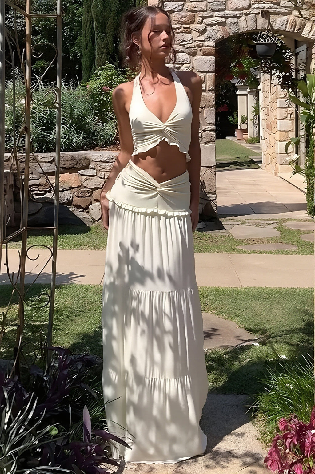 Chic Cropped Cami Top High Waisted Skirt Sets image 1