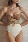Elegant Gold Button High Waist One Piece Set image 1