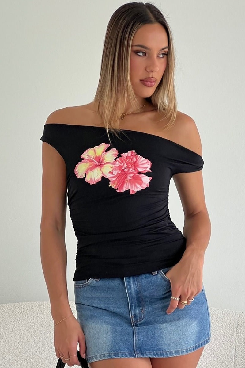 Chic Off Shoulder Floral Print Crop T-shirt image 3