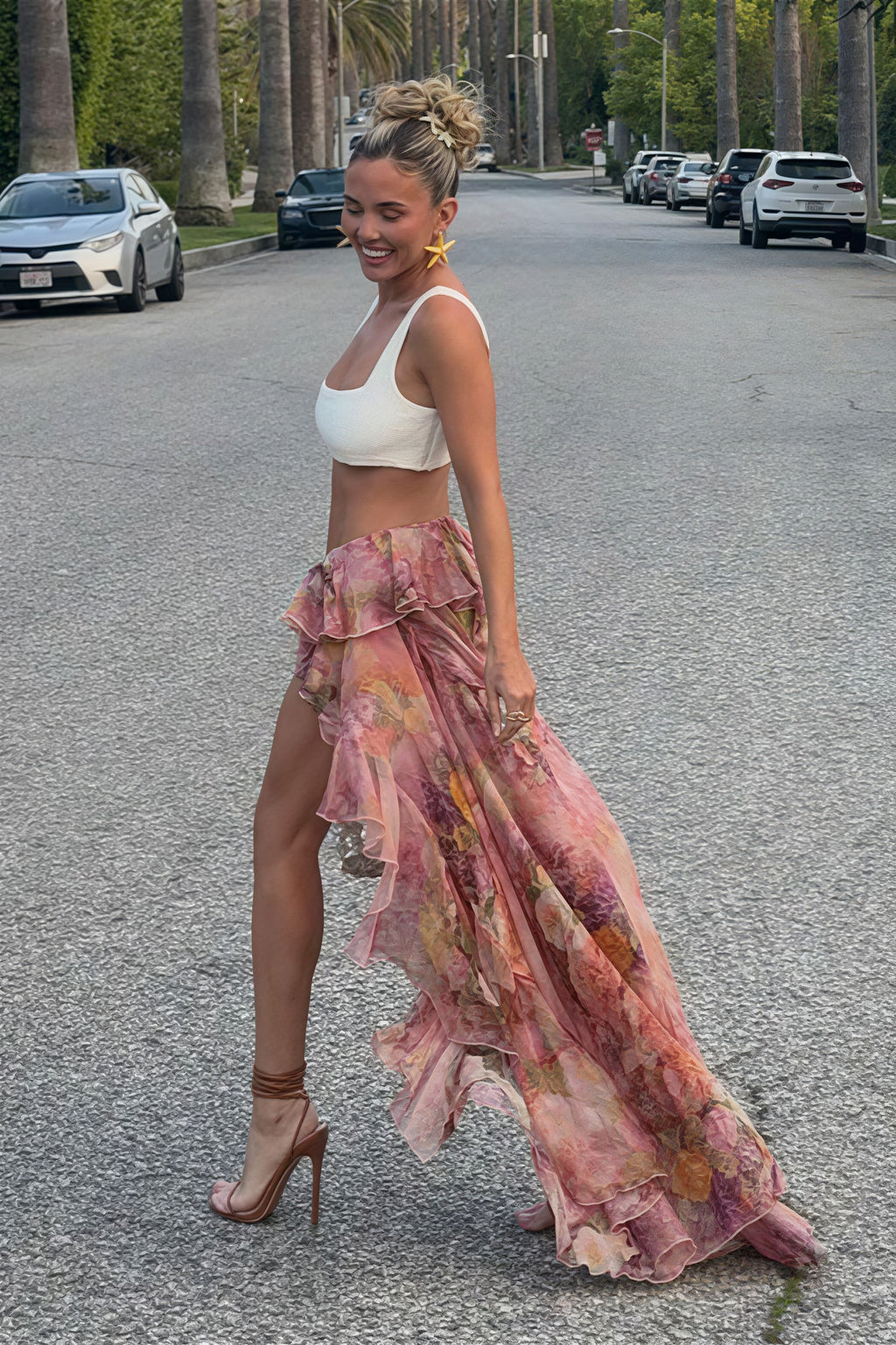 Floral Ruffled Asymmetrical Layered Skirt image 2