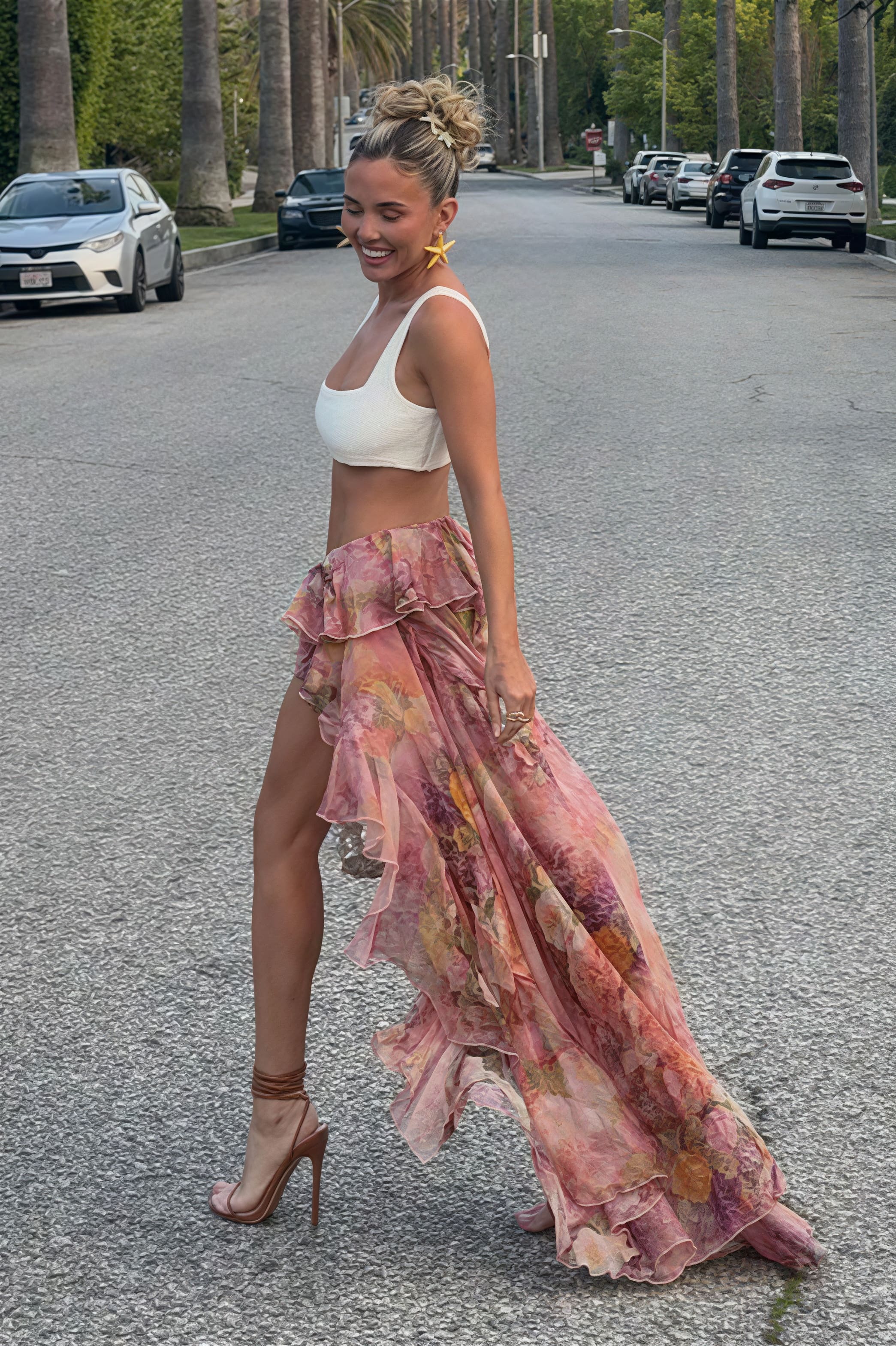 Floral Ruffled Asymmetrical Layered Skirt image 2