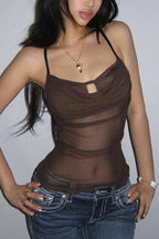 Mesh Cutout Sexy Slim Cami Top image 1