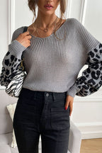 Slouchy Leopard Splice Knit Sweater image 2