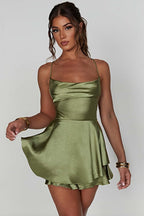 Vintage Cowl Neck Backless Tie Strap Mini Dress image 3
