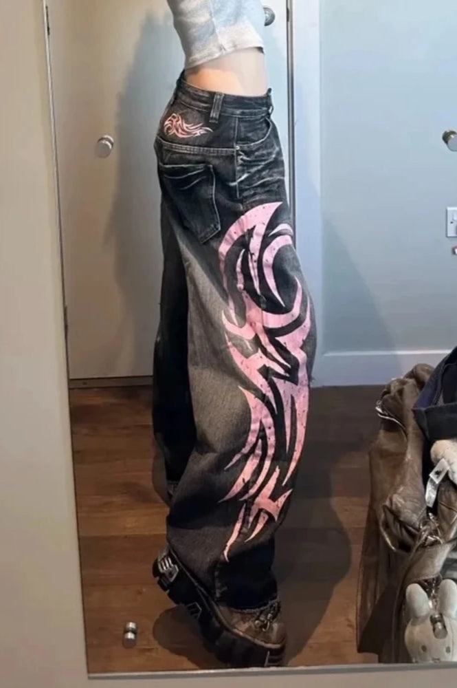 Gothic Print Wide-Leg Jeans image 1