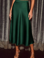 Eden Satin Skirt detail view styled for Avrienne